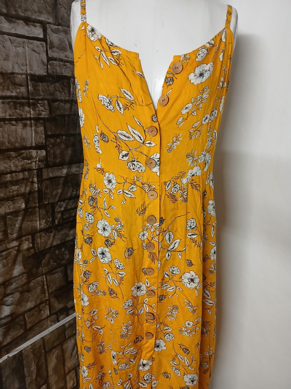 Arianne Mustard Yellow Floral Button-Front Midi Dress